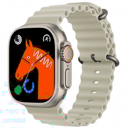 Set Ceas Smartwatch Ultra Plus + Casti Wireless, curea gri, Incarcator wireless [2]