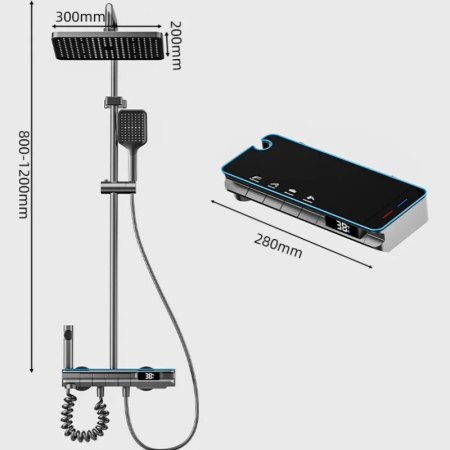 Set Coloana Baterie Dus cu Afisaj Electronic si Lumini LED, 4 Moduri de Curgere a apei, Premium, Negru cu Gri [6]