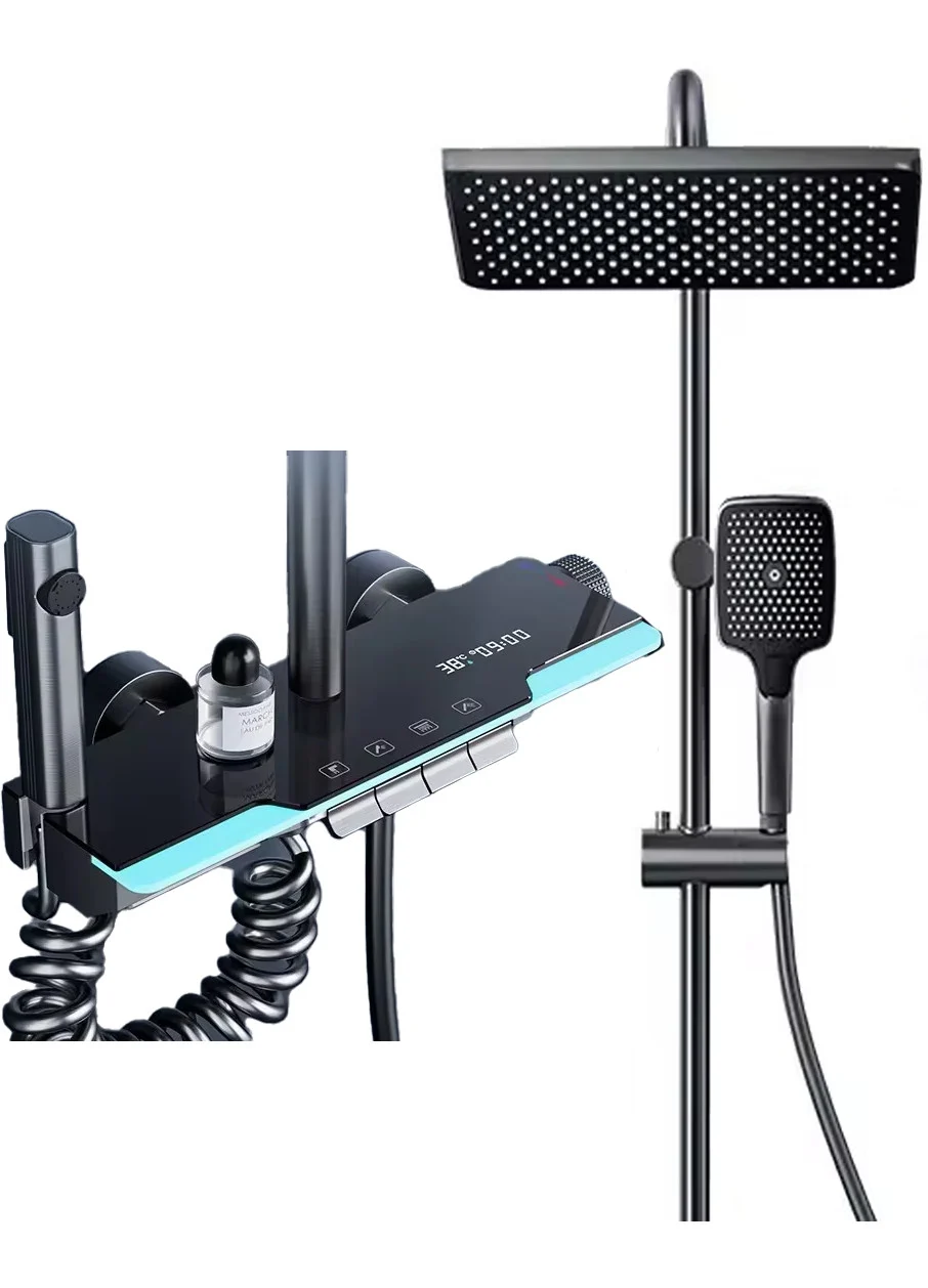 TOATE PRODUSELE - Set de Dus cu Afisaj Digital, Iluminare LED, 4 Functii de curgere a apei, Dus tip Ploaie, Crom Satinat