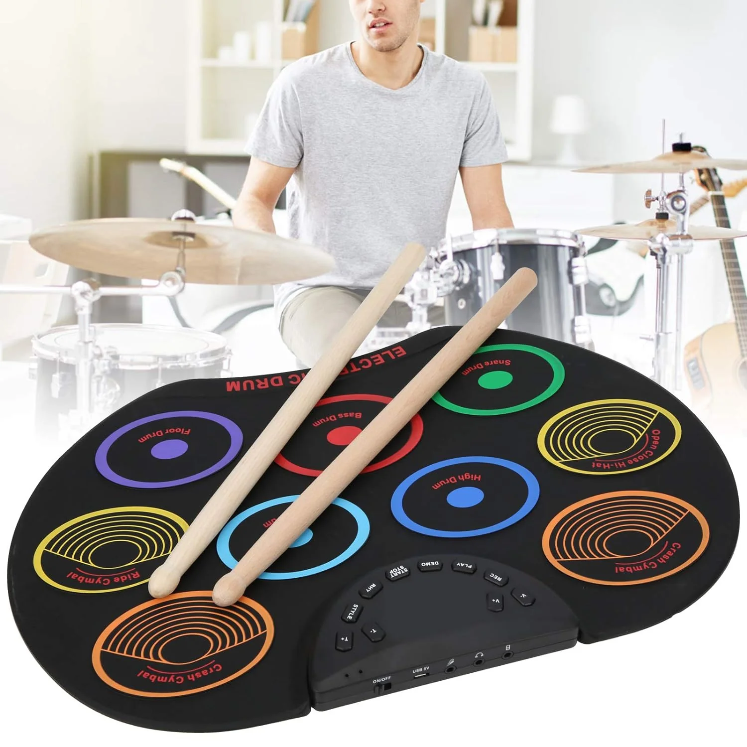 TOATE PRODUSELE - Set de Tobe Electronice pliabile de dimensiune portabilă cu 9 paduri colorate