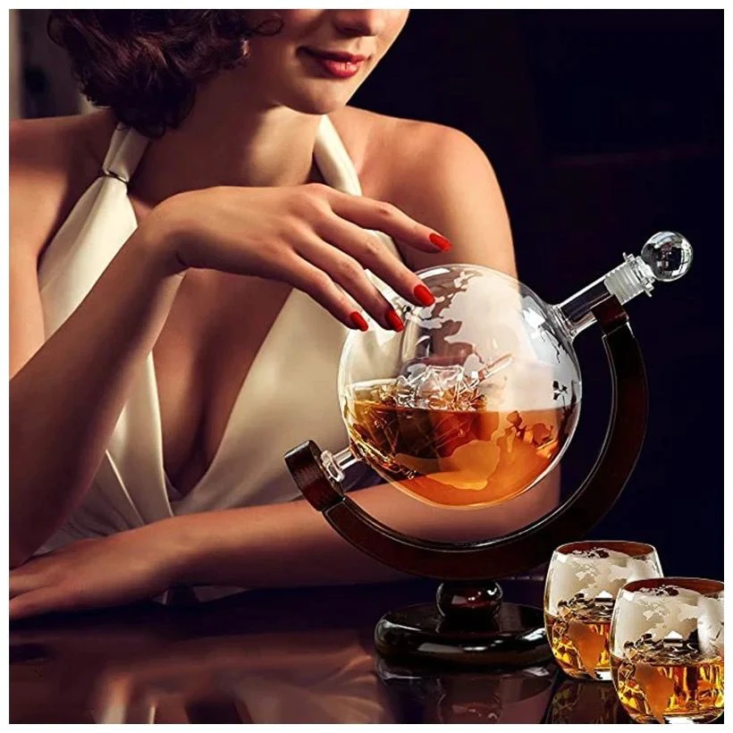 Set decantor The Earth, design glob pamantesc, 2 pahare cu imprimeu modern, 850 ml, Premium [1]