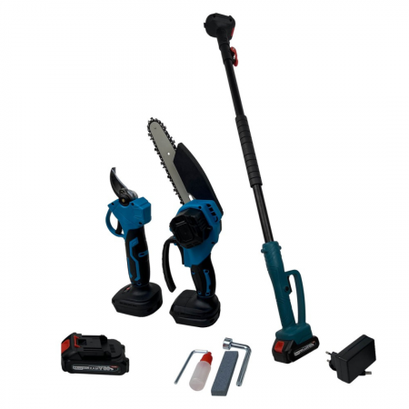 SCULE SI UNELTE - Set Foarfeca Gradina si Mini Drujba, 2 Acumulatori 48V, cu Tija Telescopica 1.6M