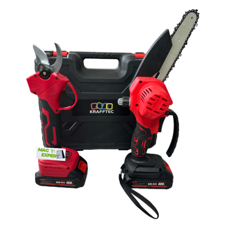 Set Foarfeca + MiniDrujba cu Sistem Ungere Lant, cu 2 Acumulatori 48V 6AH, Trusa Depozitare Inclusa [4]