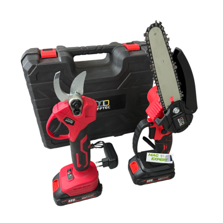 Set Foarfeca + MiniDrujba cu Sistem Ungere Lant, cu 2 Acumulatori 48V 6AH, Trusa Depozitare Inclusa [2]