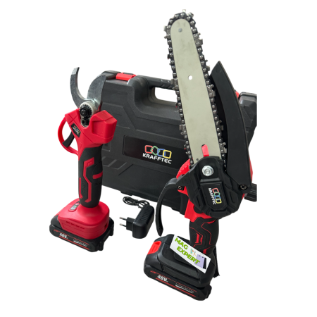 Set Foarfeca + MiniDrujba cu Sistem Ungere Lant, cu 2 Acumulatori 48V 6AH, Trusa Depozitare Inclusa [1]