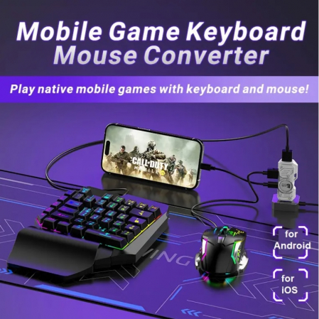 Set Gaming 5 in 1 Plug And Play pentru Jocuri Mobile si PC: Tastatura RGB, mouse DPI ajustabil, converter Bluetooth compatibil Android/IOS [1]