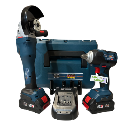 SCULE SI UNELTE - Set German Meister Polizor Unghiular / Flex + Masina de insurubat cu Impact, cu 2 Acumulatori 36V 8Ah, Afisaj electronic baterie