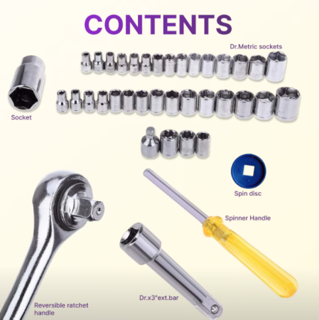 Set Masina de insurubat cu Impact cu 2 Acumulatori 48V + 40 Accesorii si Trusa chei tubulare cu clichet 40 piese [9]