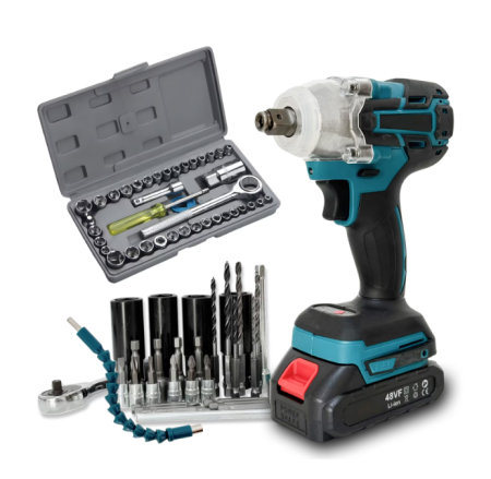 Set Masina de insurubat cu Impact cu 2 Acumulatori 48V + 40 Accesorii si Trusa chei tubulare cu clichet 40 piese [3]