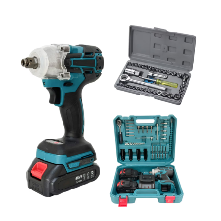 SCULE SI UNELTE - Set Masina de insurubat cu Impact cu 2 Acumulatori 48V + 40 Accesorii si Trusa chei tubulare cu clichet 40 piese
