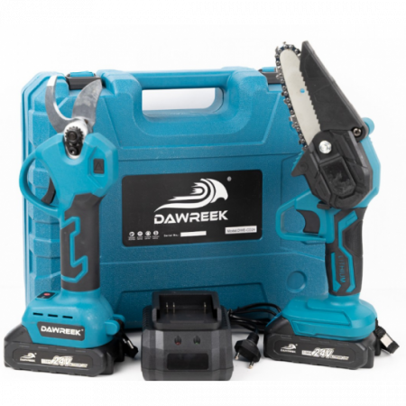 Set Mini Drujba si Foarfeca de Gradina cu 2 Acumulatori 24V, Trusa Depozitare Cadou, DawReek [5]