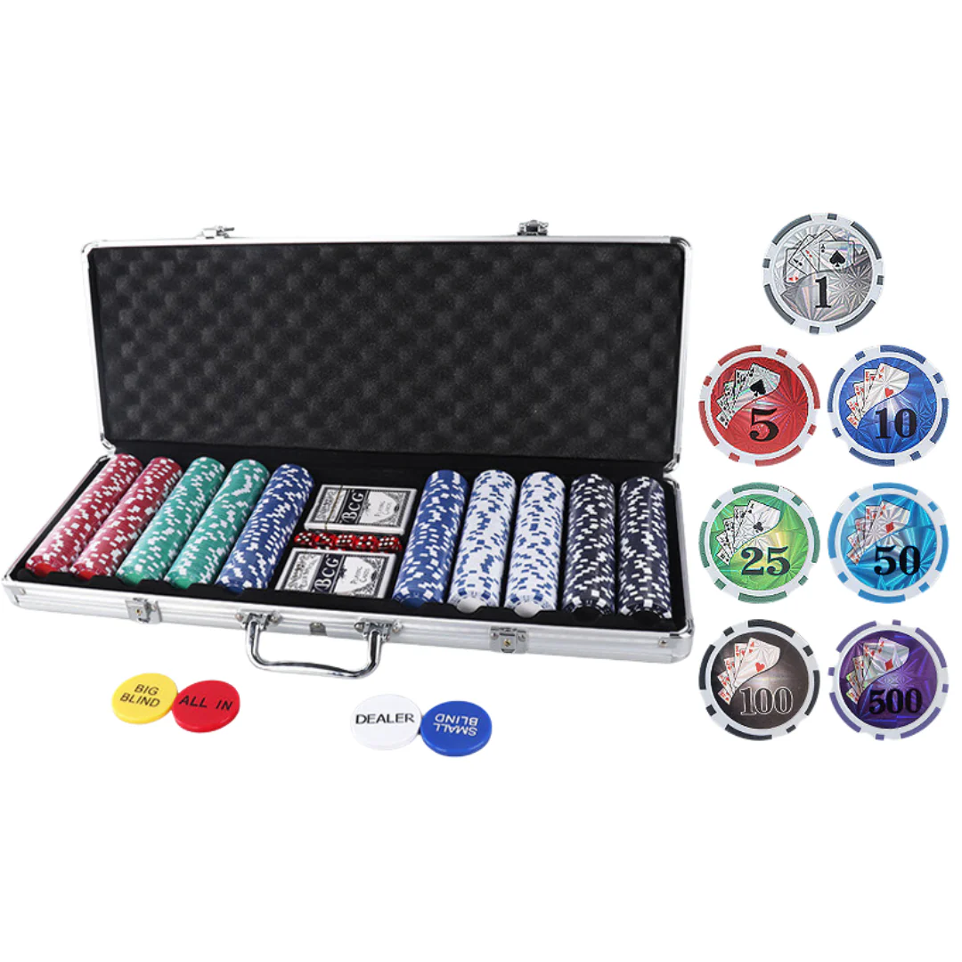 CADOURI BARBATI - Set Poker profesional, jetoane cu valoare, servieta de aluminiu, 200/300/500 jetoane