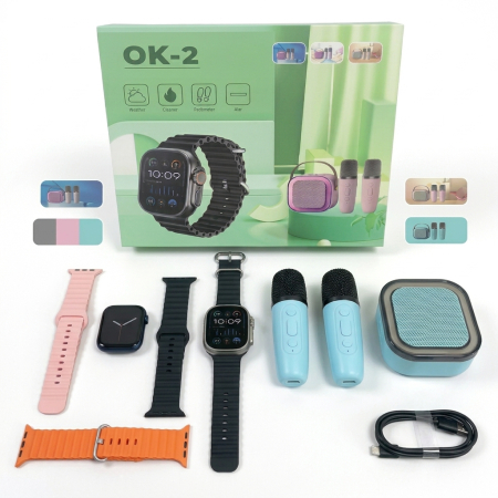 TOATE PRODUSELE - Set Smartwatch Ultra Plus si Boxa Karaoke 2 Microfoane Wireless - Smartwatch Apeluri Bluetooth si Sistem Karaoke Portabil