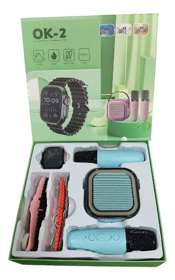 CADOURI BARBATI - Set Smartwatch Ultra Plus si Boxa Karaoke 2 Microfoane Wireless - Smartwatch Apeluri Bluetooth si Sistem Karaoke Portabil