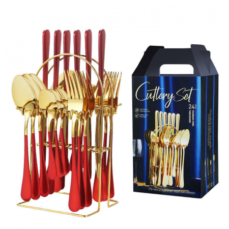 Set tacamuri 24 piese cu suport, otel inoxidabil [8]