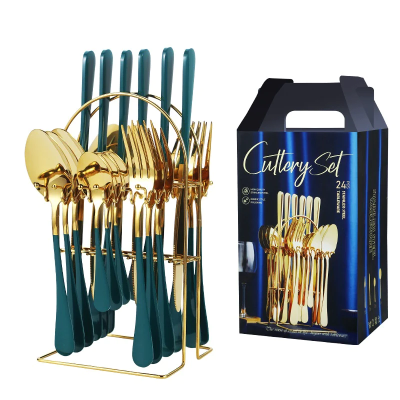 Set tacamuri 24 piese cu suport, otel inoxidabil [10]