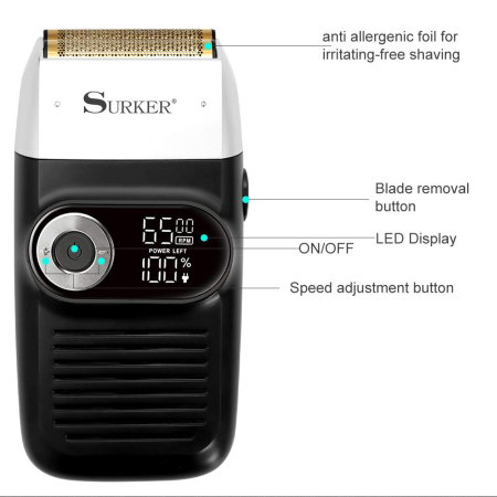 Shaver Profesional pentru Barbati, Aparat de Ras 0mm, Fara Fir, Incarcare USB, Afisaj Digital [5]