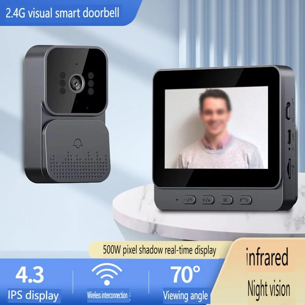 Sonerie Video Smart Wireless, Ecran IPS 4.3 inch, Night Vision, Infrarosu, Interfon Video HD, 8MP, comunicare bidirectionala, unghi de vizualizare 170°, acumulatori incorporati [1]
