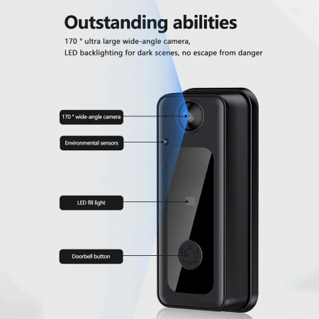 Sonerie Video Smart Wireless, Ecran IPS 4.3 inch, Night Vision, Infrarosu, Interfon Video HD, 8MP, comunicare bidirectionala, unghi de vizualizare 170°, acumulatori incorporati [8]