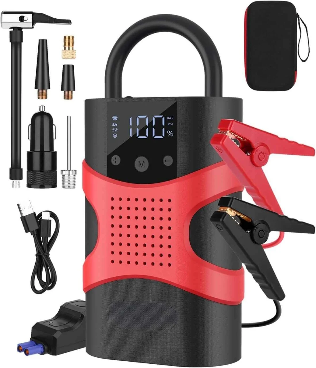 Starter auto multifunctional, portabil, 12000mAh powerbank, cu compresor, USB, afisaj LCD, lanterna, pornire auto [5]