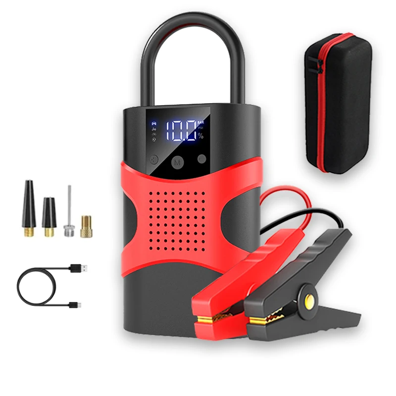 AUTO - Starter auto multifunctional, portabil, 12000mAh powerbank, cu compresor, USB, afisaj LCD, lanterna, pornire auto
