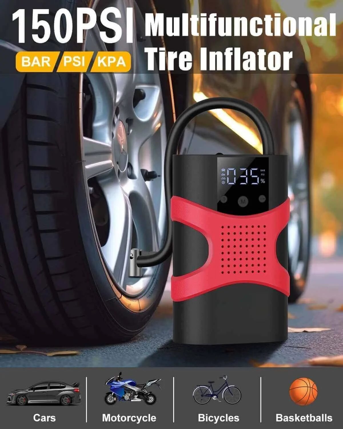 Starter auto multifunctional, portabil, 12000mAh powerbank, cu compresor, USB, afisaj LCD, lanterna, pornire auto [3]