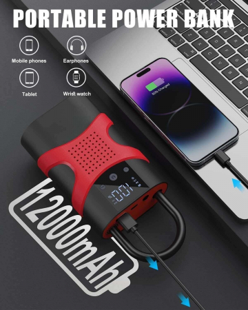 Starter auto multifunctional, portabil, 12000mAh powerbank, cu compresor, USB, afisaj LCD, lanterna, pornire auto [4]