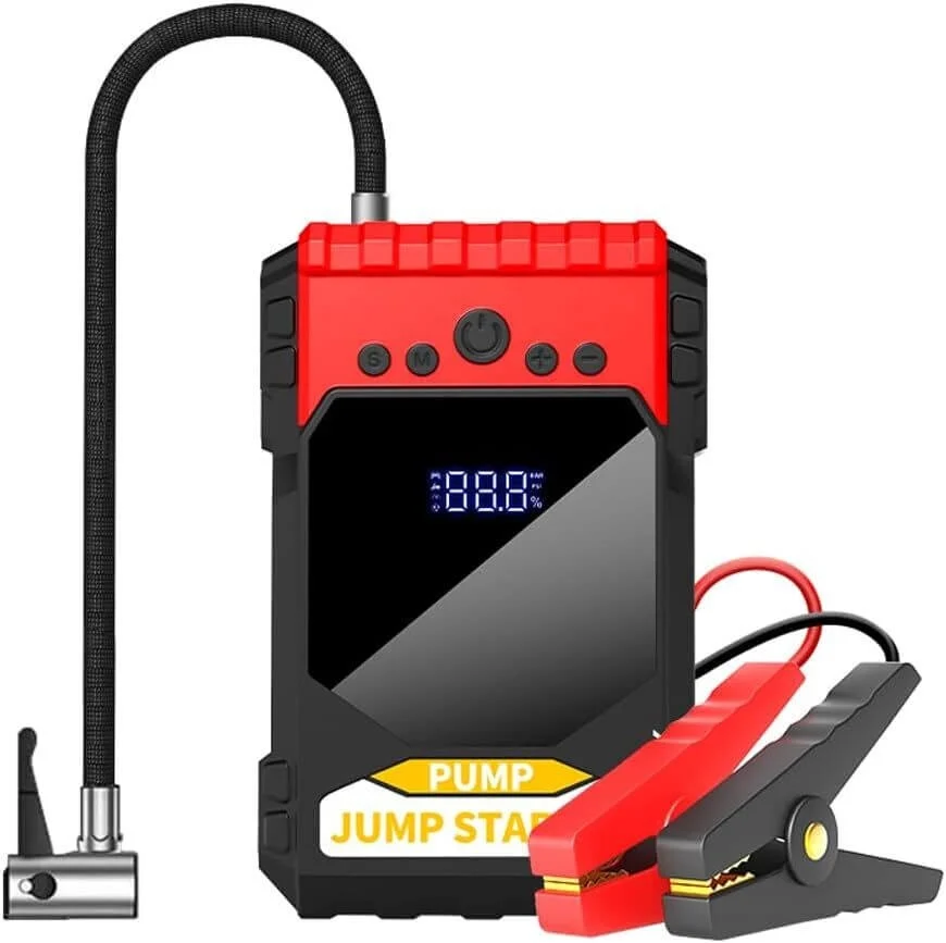 Starter auto profesional, multifunctional, portabil, 10000mAh powerbank, cu compresor, USB, afisaj LCD