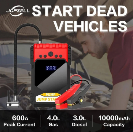 Starter auto profesional, multifunctional, portabil, 10000mAh powerbank, cu compresor, USB, afisaj LCD [1]