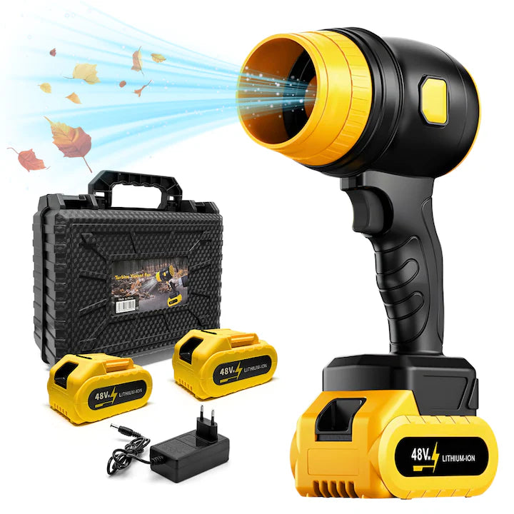 ARTICOLE GRADINA - Suflanta Aer Portabila cu 2 Acumulatori 48V, 34000 RPM, Uscare Masina, Suflat Frunze, Yellow Hurricane