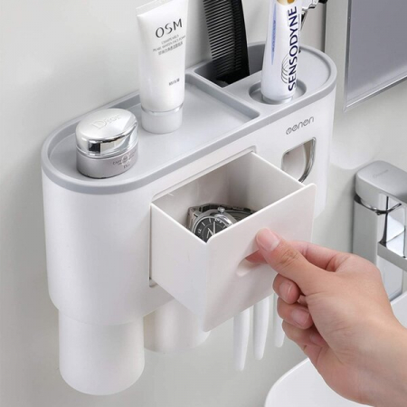 Suport 2 pahare magnetice si dispenser pasta de dinti cu 4 periute [2]