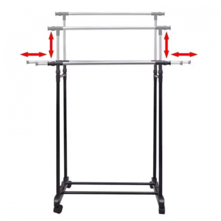 Suport dublu pentru haine, stender umerase cu roti, mobil, 130 x 45 x 160 cm [2]