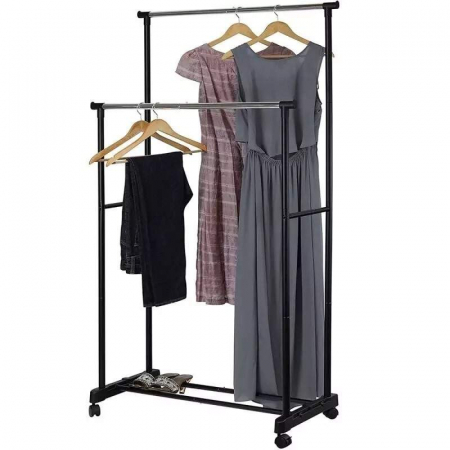Suport dublu pentru haine, stender umerase cu roti, mobil, 130 x 45 x 160 cm [3]