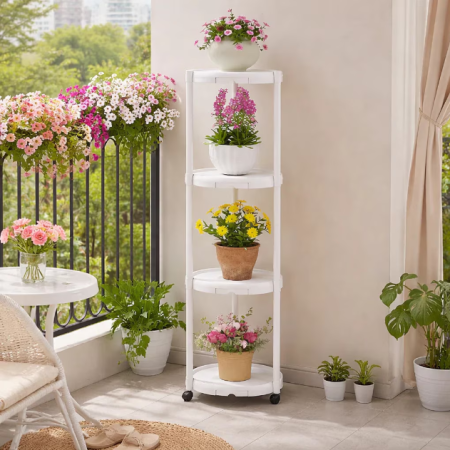 ARTICOLE CASA - Suport flori 4 nivele cu roti, 132 cm, suport plante vertical pentru balcon, terasa, interior/exterior