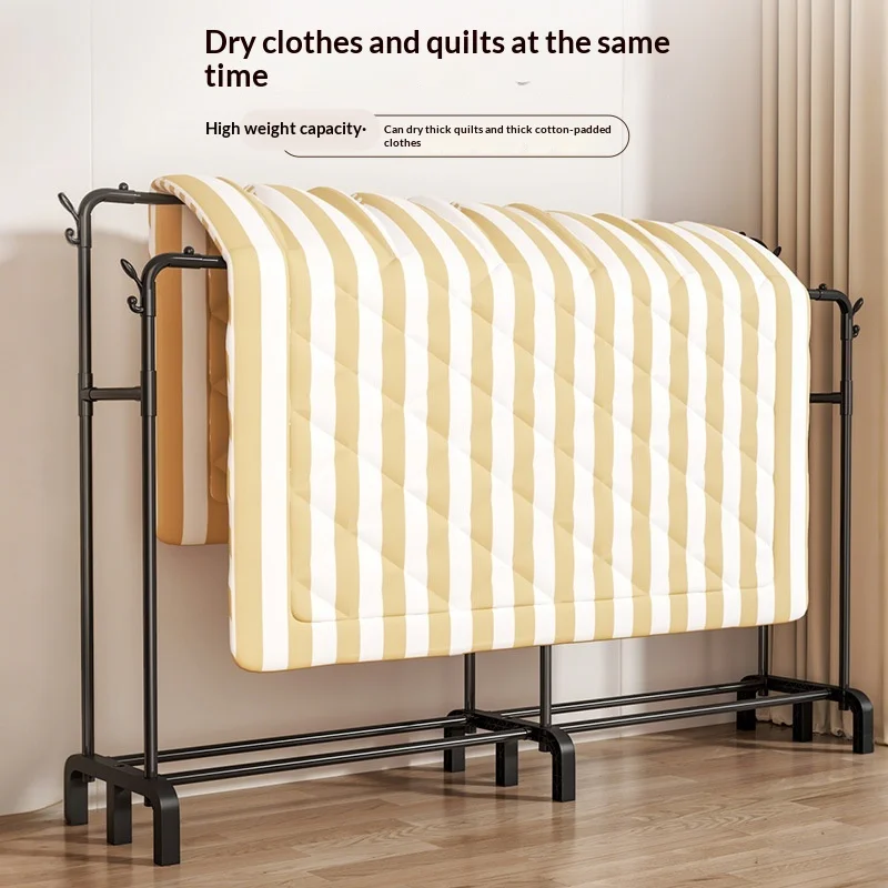 Suport haine dublu metalic 190x159x40 cm, organizator umerase si suport pantofi, negru, capacitate mare [3]