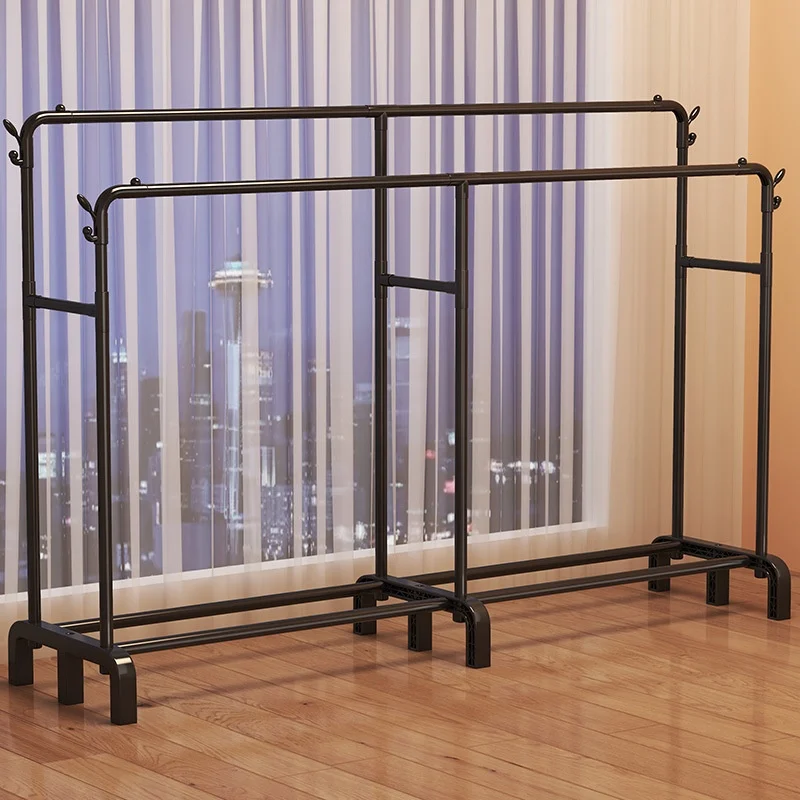 Suport haine dublu metalic 190x159x40 cm, organizator umerase si suport pantofi, negru, capacitate mare [4]