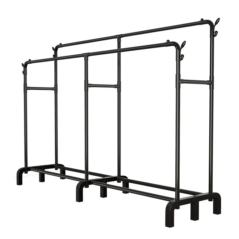 Suport haine dublu metalic 190x159x40 cm, organizator umerase si suport pantofi, negru, capacitate mare [2]