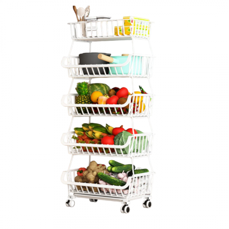 TOATE PRODUSELE - Suport organizator cu roti si 5 etaje pentru fructe si legume, metalic, pentru bucatarie