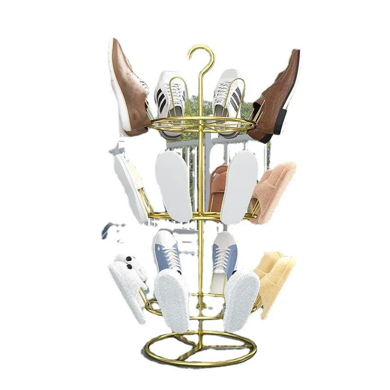 CASA SI GRADINA - Suport Rotativ pentru Pantofi cu 3 Niveluri, Organizator Incaltaminte Metalic, Raft Pantofi pentru Hol sau Dressing, Design Modern, Auriu