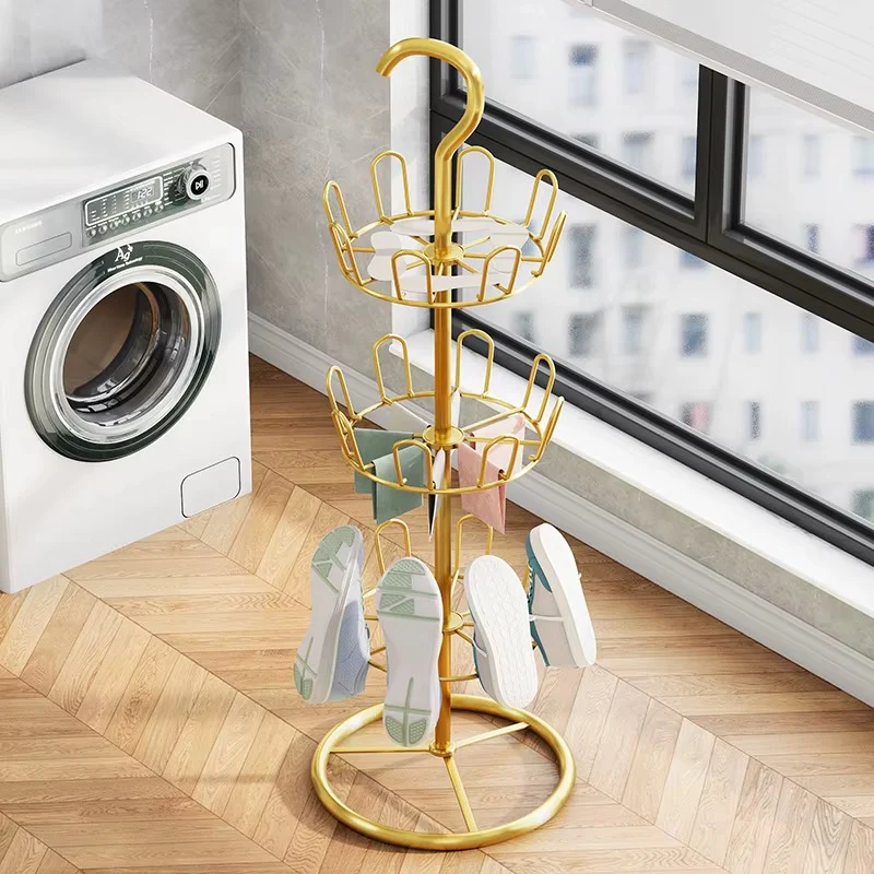 Suport Rotativ pentru Pantofi cu 3 Niveluri, Organizator Incaltaminte Metalic, Raft Pantofi pentru Hol sau Dressing, Design Modern, Auriu [1]