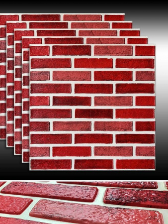 PLACI TAPET & MARMURA - Tapet auto-adeziv 3D Premium, Rosu, cu textura de caramida, 68 x 68 cm, grosime 0.60 mm
