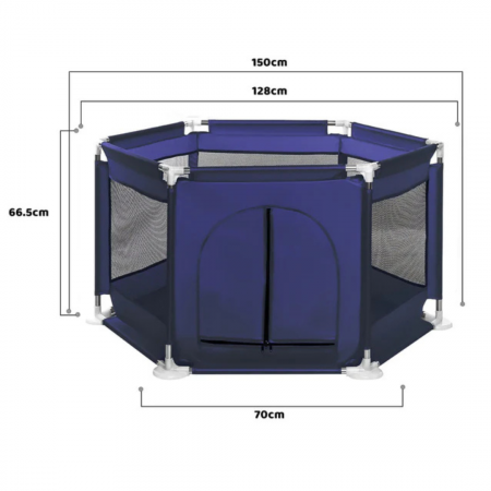 Tarc de joaca pentru copii, Design Spatios si Sigur, Plasa de Protectie, Usa cu Fermoar, 128x113x65cm, Albastru [11]