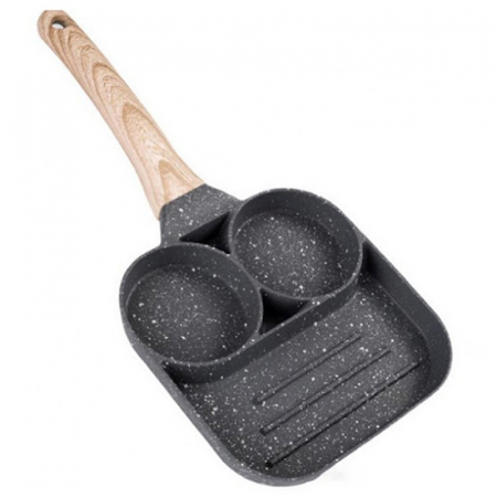 Tigaie Anti-Aderenta cu 3 compartimente, Maner Lemn, 38 cm, Latime 20cm
