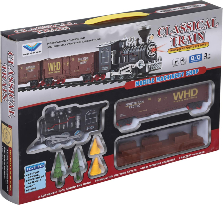 Trenulet Electric pentru Copii, Locomotiva cu Vagon, Sine, Lumini și Sunete, Set Feroviar cu Accesorii, 3+ Ani [5]