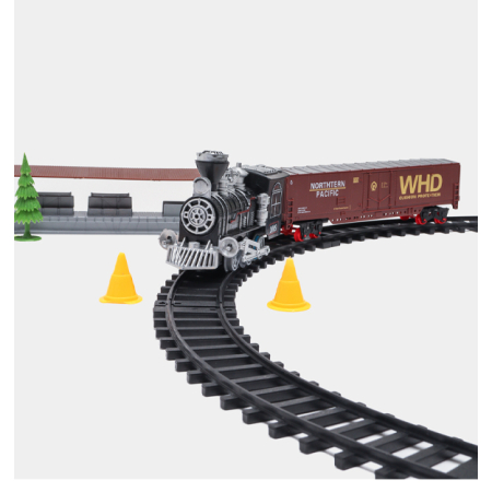 Trenulet Electric pentru Copii, Locomotiva cu Vagon, Sine, Lumini și Sunete, Set Feroviar cu Accesorii, 3+ Ani [1]