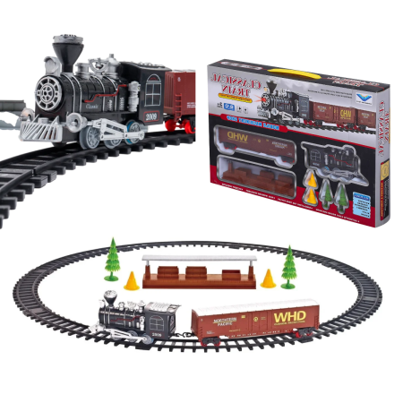 TOATE PRODUSELE - Trenulet Electric pentru Copii, Locomotiva cu Vagon, Sine, Lumini și Sunete, Set Feroviar cu Accesorii, 3+ Ani