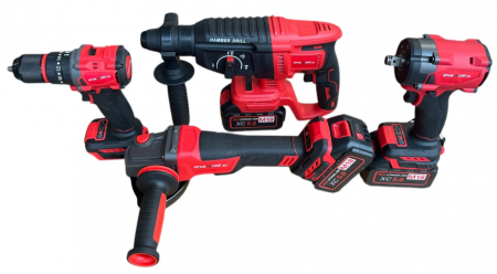 Trusa 4 Piese cu 3 Acumulatori 18V 5Ah, Masina cu Impact + Bormasina + Rotopercutor + Polizor/Flex + 30 Accesorii [4]