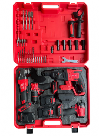 Trusa 4 Piese cu 3 Acumulatori 18V 5Ah, Masina cu Impact + Bormasina + Rotopercutor + Polizor/Flex + 30 Accesorii [3]