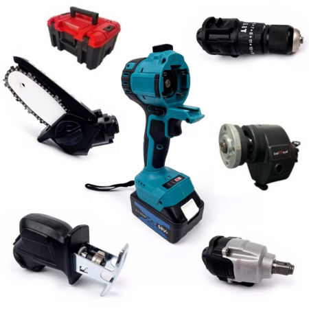 TOATE PRODUSELE - Trusa 5 in 1 Scule cu 2 acumulatori 42V, bormasina, cheie impact, minidrujba, fierastrau sabie soricel