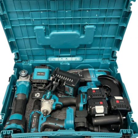 Trusa 5 piese KraftRoyal, Flex + Masina Impact + Rotopercutor + Autofiletanta + Nivela laser, 3 Acumulatori 36V 8AH [3]